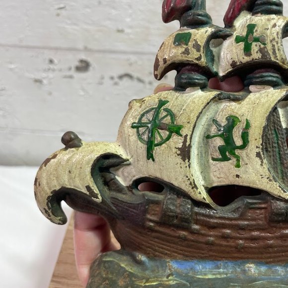 Vintage Connecticut Foundry Pirate Galleon Cast Iron Painted Bookends Pirates - Picture 12 of 15